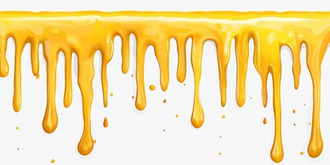 Poster - Vibrant Yellow Paint Dripping Down a White Background in a Creative Abstract Design, Perfect for Artistic Projects and Modern Wall Decorations