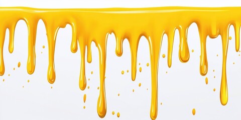 Poster - Bright and Smooth Yellow Paint Dripping Down a White Surface Creating an Artistic and Vibrant Background for Creative Projects and Designs