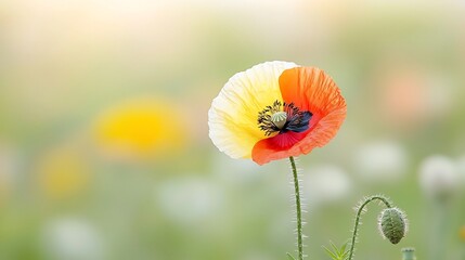 Leinwandbilder - Captivating macro photography of a colorful poppy flower highlighting the delicate details of the petals and stamens with a soft bokeh filled background