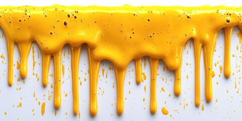 Poster - Vivid Yellow Paint Dripping Down a White Surface, Capturing the Essence of Colorful Creativity and Artistic Fluidity in a Vibrant Abstract Display