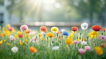 Poster - Vast Vibrant Poppy Field Awash in Soft Golden Sunlight and Gentle Flares Showcasing the Breathtaking Beauty of Nature