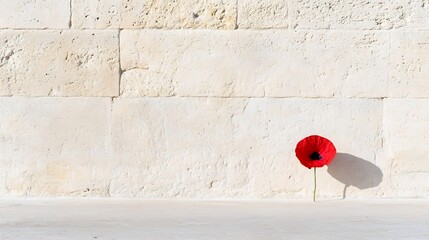 Aufkleber - A vibrant red poppy blossom resting on a stone surface its soft shadow creating a contemplative contrast  This simple yet powerful image serves as a symbolic memorial to the lives lost during wartime
