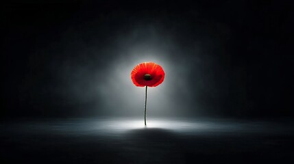 Aufkleber - Solitary red poppy surrounded by soft ethereal light symbolizing reverence remembrance and honoring the sacrifices of those who lost their lives in battle