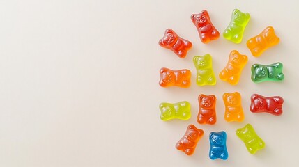 Fototapete - Neatly arranged star shaped pattern made from vibrant colorful gummy bears on a light minimalist background creating a fun and appetizing design