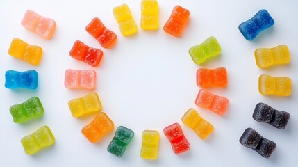 Poster - Gummy Bears Arranged in a Vibrant Circular Spiral Pattern with a Playful and Captivating Layout that Draws Attention and Evokes a Sense of Whimsy and Delight