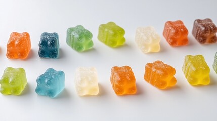 Leinwandbilder - Gummy bears aligned in a mesmerizing hexagonal pattern forming an intriguing and vibrant geometric design with a playful and visually appealing aesthetic