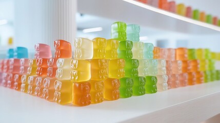 Fototapete - Vibrant gummy bears aligned in a captivating hexagonal pattern creating an eye catching and geometric abstract design