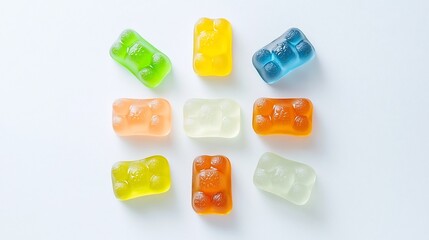 Fototapete - Symmetrical cross shaped arrangement made from vibrant gummy bears of different colors displayed on a plain minimalist background highlighting the candy s texture pattern and visual appeal