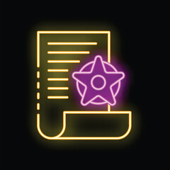 Poster - Neon sign depicting a document with a star, symbolizing important information or a high priority task
