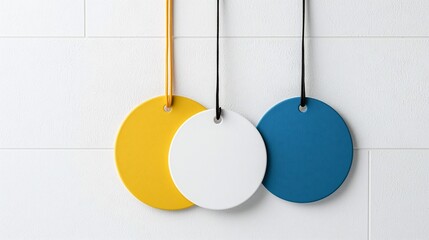 Poster - Vibrant circular product tag with matte texture and secure strap ideal for clean branding product labeling merchandise identification and retail display
