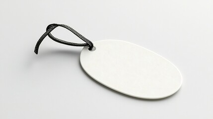 Fototapete - Elegant Classic Smooth Oval Tag with Secure Strap Attachment Isolated on White Background Suitable for Labeling and Branding Purposes