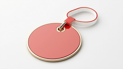 Fototapete - Elegant luxury circular tag or badge with a smooth glossy red and gold finish featuring a secure strap for attachment isolated on a clean white background perfect for product labeling packaging