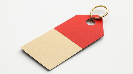 Poster - Elegant and modern ribbon shaped red and gold tag with a sleek finish secure loop at the top for easy attachment perfect for stylish labeling on a white background