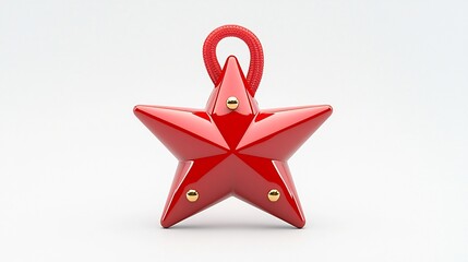 Poster - Eight Pointed Star Tag Featuring a Smooth Luxurious Texture and Secure Strap in a Red and Golden Color Scheme Isolated on a White Background for Premium Branding and Packaging Designs
