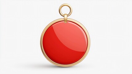 Fototapete - Glossy Round Red and Gold Premium Badge with Durable Loop Isolated on White Background   Perfect for Labeling Luxurious Items and Products