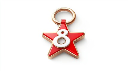 Fototapete - Elegant eight pointed star badge with a shiny metallic finish and durable strap perfect for use as a premium product tag or high end emblem  Isolated on a clean white background