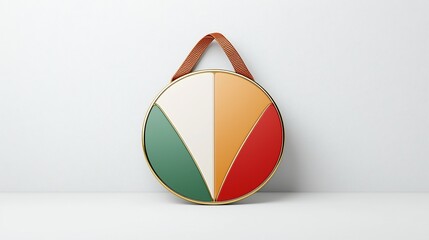 Leinwandbilder - Scalloped Circular Red and Gold Badge with Smooth Surface and Strong Strap Ideal for Labeling or Decorating Various Items on a Clean White Background