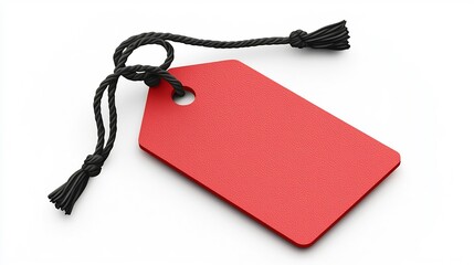 Fototapete - Minimalist of a Simple Red Rectangular Tag with Rounded Edges and a Black Cord Threaded Through the Corner Hole Ideal for Labeling Items Product Packaging or Price Tags
