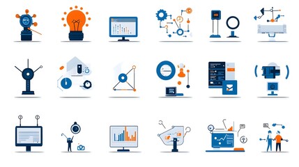 Leinwandbilder - A comprehensive collection of clean editable DevOps icons with flat to be pixel perfect and suitable for a wide range of technology software and digital infrastructure applications