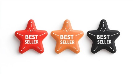 Fototapete - Striking graphic of an eight pointed star shaped  Best Seller  badge designed in bold red orange and black colors with clean white text set against a plain white background
