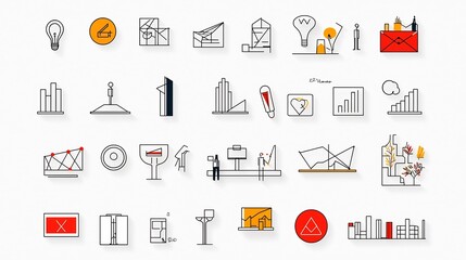 Fototapete - of a set of web icons in a clean minimalist line style depicting various and cultural elements such as creativity museums and architectural design
