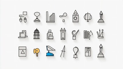 Leinwandbilder - and Cultural Line Style Icons in Graphic Format Showcasing Themes Like Architecture Statues and Tools for Creative Design and