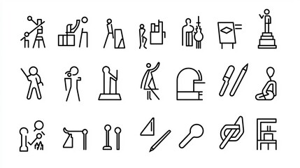 Fototapete - Comprehensive Collection of Sleek Line Style Icons Representing the Realms of Art Culture Creativity and Architectural Elements in a Clean Minimalist Design