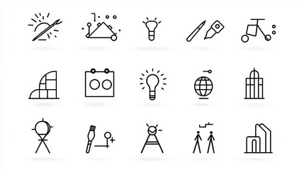 Fototapete - Line style of art related icons displaying a range of creative elements museum collections and architectural symbols in a minimalist modern design