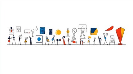 Fototapete - Minimalist line art style icons symbolizing various art concepts such as creative expressions  These simple modern graphics can be used for art related designs decor or visual identity projects