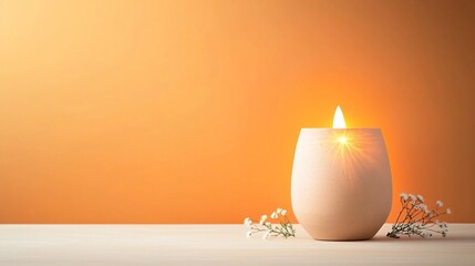 Fototapete - Rustic oil lamp crafted from clay with radiating light and swirling energy patterns tiny flowers placed beside it