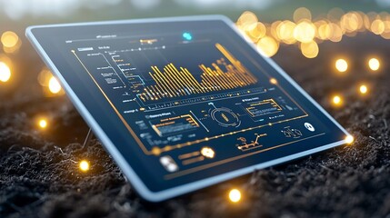 Poster - Close up view of a digital tablet screen showcasing AI powered analysis of soil moisture levels