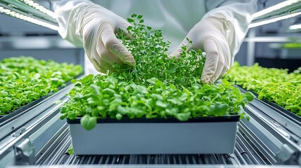 Aufkleber - A compact and efficient vertical farming system with layers of herbs and lettuce growing under LED lighting for sustainable urban food production