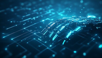 Aufkleber - A glowing, abstract digital landscape features interconnected lines and nodes in vibrant blue tones, representing advanced technology and data flow.