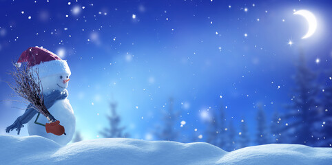 Wall Mural - winter background .merry christmas and happy new year greeting card with copy-space. christmas lands