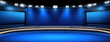 © pvl0707 - Modern blue-themed virtual TV studio set for news broadcasting with elegant design and dynamic lighting