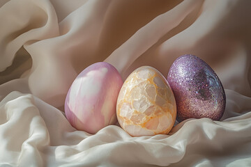 Wall Mural - Easter eggs decorated with colorful gemstones, rich materials 