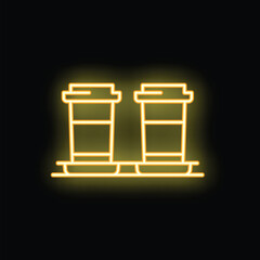Poster - Yellow glowing neon line coffee cup to go icon isolated on black background