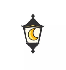 Leinwandbilder - An Islamic Ramadan lantern logo with the crescent moon and glowing lamp, a simple flat vector design on a white background,