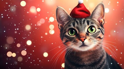  Christmas Cat with Festive Red Hat