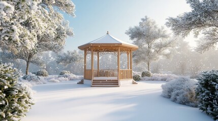 Poster - Wooden Gazebo in a Snowy Winter Landscape