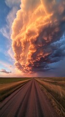 Poster - A large cloud is in the sky and the sun is setting