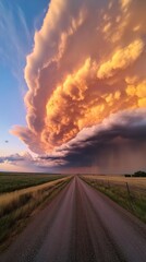 Poster - A large cloud is in the sky above a road