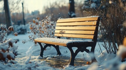 Poster - Snow-Covered Bench in a Winter Park Setting