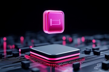 Poster - This is an abstract background showing a quantum computing system with a circuit and processor. The neurons are artificial, while the connections between them are global.