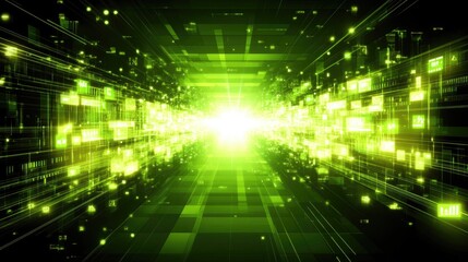  - Bright Green Abstract Digital Background with Light Rays