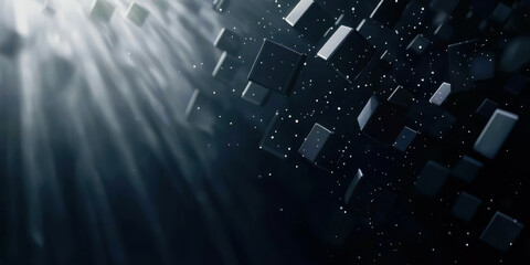 Poster - A black and white image of a bunch of cubes with a bright light shining on them
