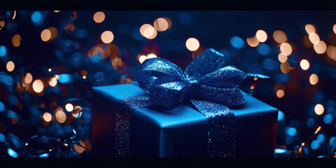 Poster - A blue box with a ribbon on top of it