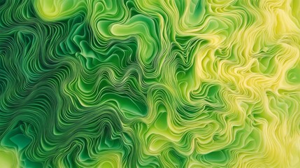 Poster - A green and yellow abstract painting with many lines and shapes
