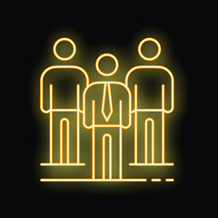 Poster - Yellow neon icon of three business people standing together on a black background