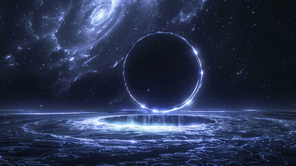Poster - An abstract cosmic scene illustrates a glowing sphere above a swirling water surface, merging elements of space and nature for the science fiction genre.